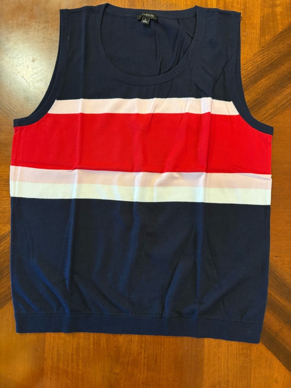 Talbots Women’s Sleeveless Striped Knit Sweater- Navy, Red, White, Pink